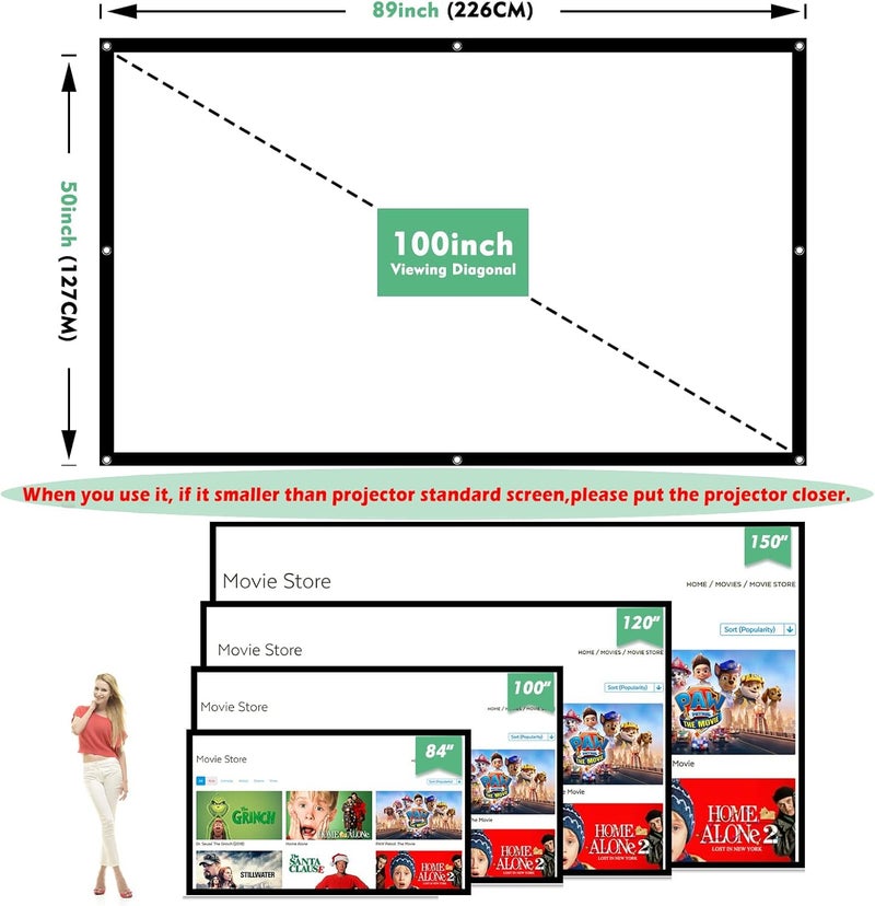 Taotique Projector Screen 100 inch, 4K Movie Projector Screen 16:9 HD Foldable and Portable Anti-Crease Indoor Outdoor Projection Double Sided Video Projector Screen for Home, Party, Office, Classroom - Image 2